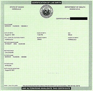 Scanned image of Barack Obama's Birth Certificate
