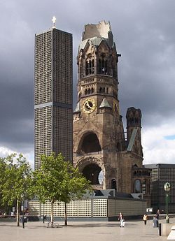 The ruins of the Kaiser Wilhelm Memorial Church in Berlin, heavily ...