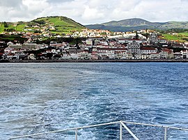 Matriz, as seen from Horta Bay, showing the old quarter and many of the historical buildings, as well Monte Carneiro