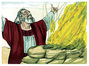 When Noah got off the ark, he built an altar to the Lord. (1984 illustration by Jim Padgett, courtesy of Sweet Publishing) Book of Genesis Chapter 8-13 (Bible Illustrations by Sweet Media).jpg