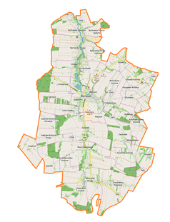 Mapa konturowa gminy Bychawa, po prawej znajduje się punkt z opisem „Ziunin”