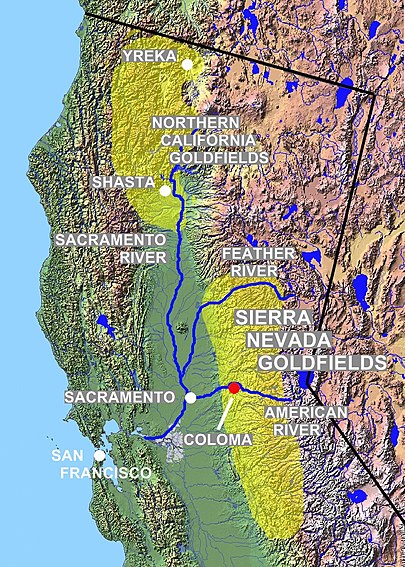 gold rush map california. California Gold Country - 1849