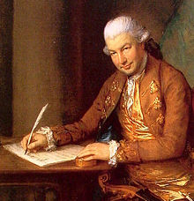 A painting of a man writing.