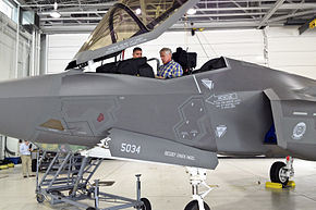 Defense Secretary Chuck Hagel sits in an F-35A Lightning II joint strike fighter aircraft on Eglin Air Force Base, Fla., July 10, 2014, during a two-day trip to visit bases in the South 140710-D-xxxxM-003c.jpg