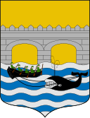 フランス・ラブール地区の港町ゲタリーの紋章（左）と、スペイン・ビスカヤ県、オンダロアの紋章（右）。バスク地方沿岸の人々にとっての捕鯨の重要性を示している。