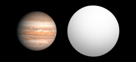 Сравнение размера HR 8799 с Юпитером.