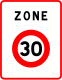 B30. Entrée d’une zone à vitesse limitée à 30 km/h.