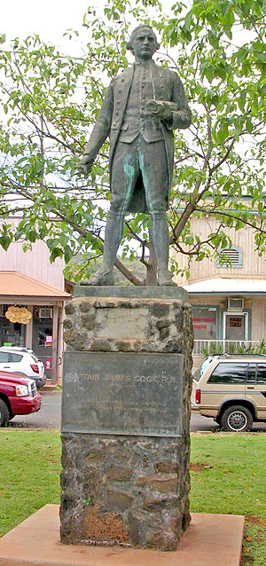 A statue of James Cook stands in Waimea, Kauai...