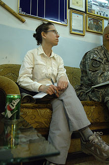 Kimberly Kagan in Iraq, 2008 Kimberly Kagan meeting Iraqi National Police commander.JPG
