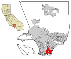 Long Beachin kaupunki Los Angelesin piirikunnan kartalla.