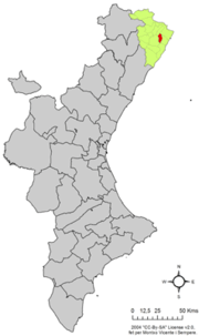 Localização do município de Càlig na Comunidade Valenciana
