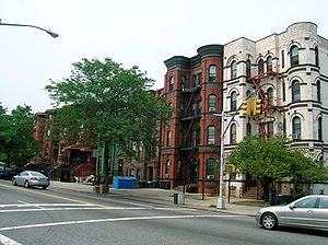 Brownstones and apartment buildings on Bushwic...