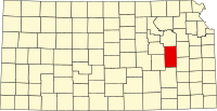 Map of Kanzas highlighting Lyon County