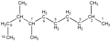 Strukturformel von 2,7,8-Trimethyldecan, einem Isomer von Tridecan