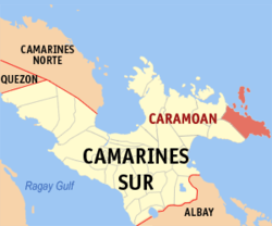 Mapa de Camarines Sur con Caramoan resaltado