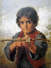 «Мальчик, стреляющий из лука», (1878), холст, масло — Новгородский государственный объединенный музей-заповедник.