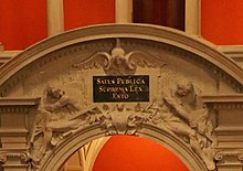 Salus publica suprema lex esto, "The common good is the supreme law", in the Swiss Parliament Salus publica suprema lex esto (cropped).jpg