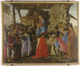 Första Florensversionen (cirka 1475, 111 x 134 cm), Uffizierna.