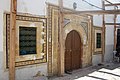 The mausoleum's facade being restored