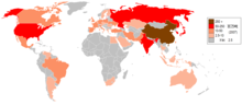 Steel production (in million tons) by country as of 2007 Steel production by country map.PNG