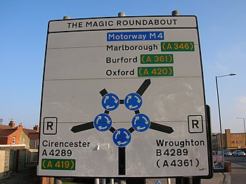 English: Swindon: The Magic Roundabout, traffi...