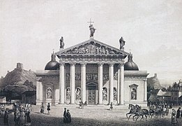 A vilniusi székesegyház homlokzata egy 1847-es rajzon