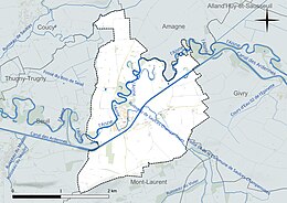 Carte en couleur présentant le réseau hydrographique de la commune