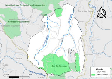 Carte des ZNIEFF de type 1 de la commune.