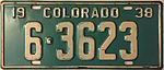 Номерной знак Колорадо 1938 года.JPG