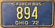 Ohio church bus license plate, 1972