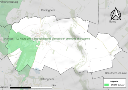 Carte de la ZNIEFF de type 1 sur la commune.