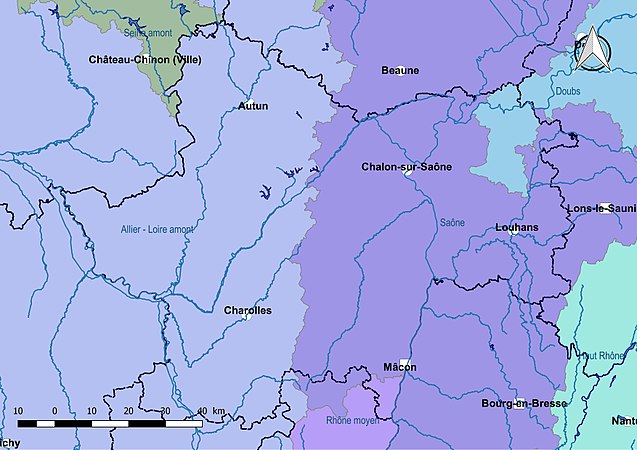 La Saône-et-Loire est découpée en quatre sous-bassins.
