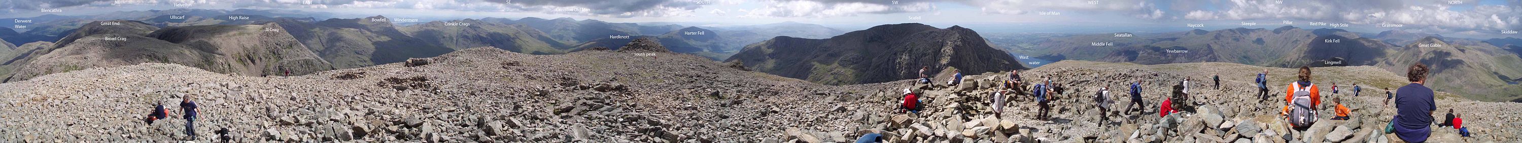 Panorama dhyworth topp Scafell Pike, mis Est 2007