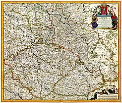 Kaart uit omstreeks 1690 van de "Boheemse erflanden" (Bohemen, Moravië, Silezië en de Lausitz