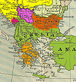 La Thrace du Nord partagée entre la Principauté de Bulgarie et l'Empire ottoman (1885-1912).