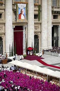 Divine Mercy Sunday, May 1, 2011, at the Vatican included the beatification of Pope John Paul II, for which over a million pilgrims went to Rome. Beatification of John Paul II (1).jpg