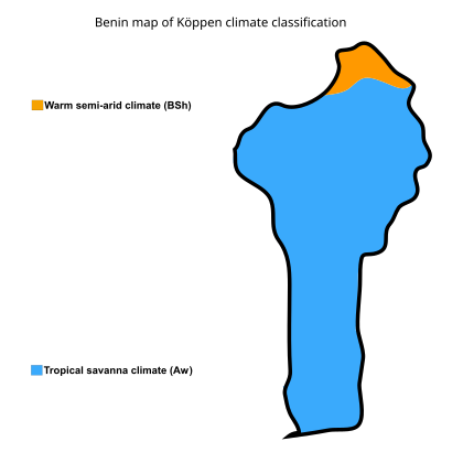Beninin kartta Köppenin ilmastoluokituksessa