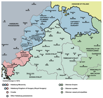 Карта с изображением средневекового королевства после оккупации его центральных территорий османами