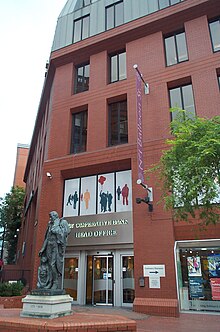 The Co-operative Bank's head office in Manchester. The statue in front is of Robert Owen, a pioneer in the cooperative movement. Co-operative Bank head office 20051019.jpg