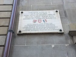 Emléktábla Genfben, szülőháza falán