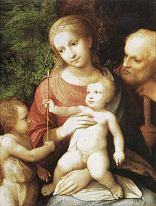 Maria mit Kind, heiliger Joseph und Johannesknaben, Correggio, um 1520.