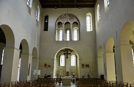 The two-storey east choir. The Majestas Dominy in the lunette and fragments of other original wall paintings.