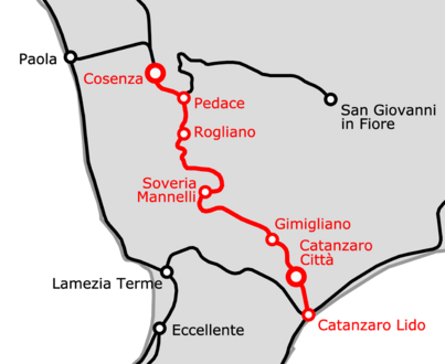 Streckenkarte Cosenza–Catanzaro Lido