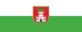 Drapeau de Ljubljana. Le drapeau est composé de deux bandes, blanc et vert ainsi que du blason de la ville en son milieu.