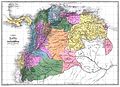 Les 12 départements de la Grande Colombie en 1824. Au centre-nord, en vert, le département d'Apure correspond alors aux territoires des états actuels de Barinas et d'Apure.
