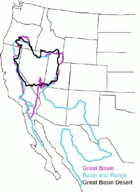 Пустыня находится в зоне Great Basin Province[англ.] (чёрным), в северной части Большого Бассейна