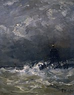 H.W. Mesdag, 1900-1907: 'Vuurtoren in de branding', olieverf op doek