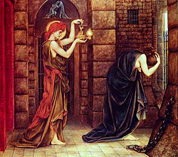 Allegorical personification of Hope: Hope in a Prison of Despair, 1887, by Evelyn De Morgan Hope in a Prison of Despair.jpg