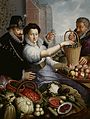 Portrait of an aristocratic couple as vegetable sellers by Jean Baptiste Saive, 1624