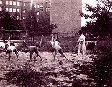 Gymnastics lesson in a Berlin Jewish school, 1936 Jewish Children in Nazi Germany Exercise Class.jpg